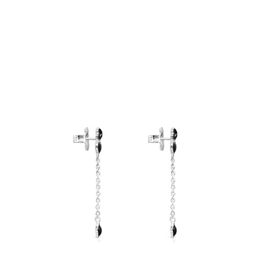 Short Mini Onix Earrings in Silver with Onyx