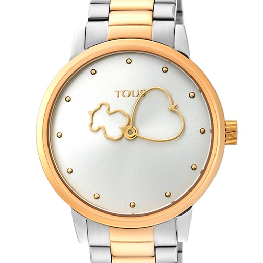 Two-tone gold-colored IP/Steel Bear Time Watch