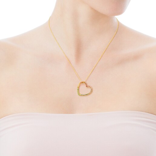 Collar de oro con gemas multicolores motivo corazón mediano Icon Gems