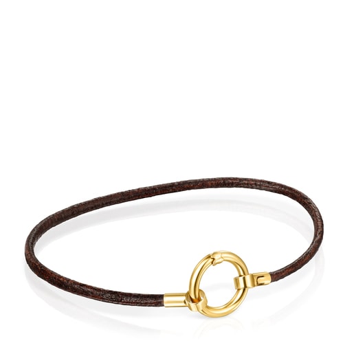 Pulsera de oro y cuero marrón Hold