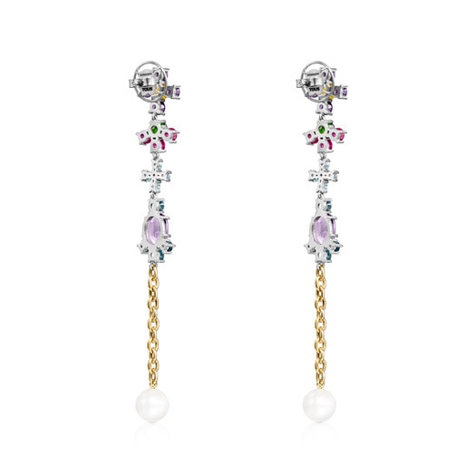 Long Titanium and Gold Real Sisy Earrings with Gemstones