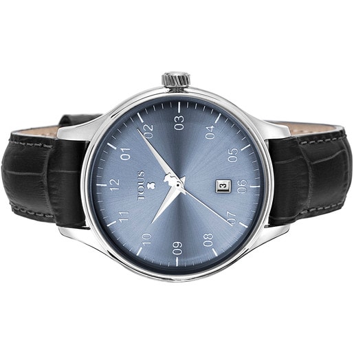 Steel 1920 Watch with black Leather strap