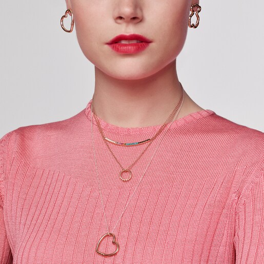 Colgante grande con baño de oro rosa 18 kt sobre plata y perlas Shield