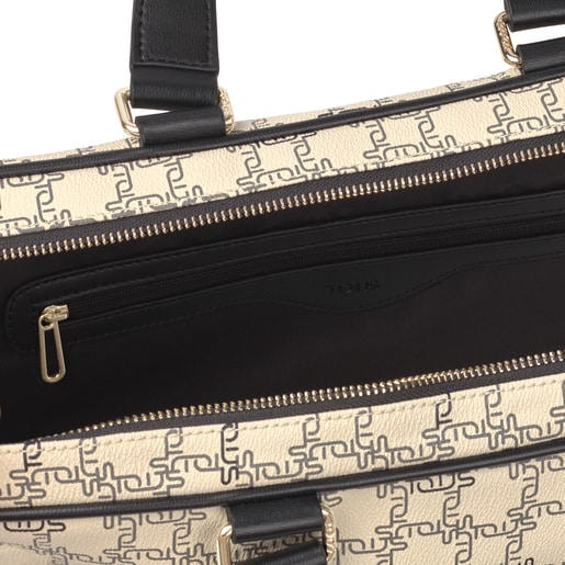 Beige and Black TOUS Logogram Briefcase