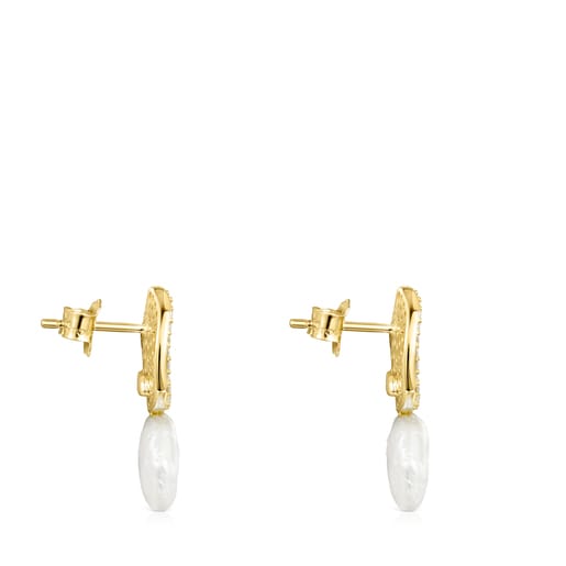 Gold Nenufar Earrings with Diamonds and Pearl | TOUS