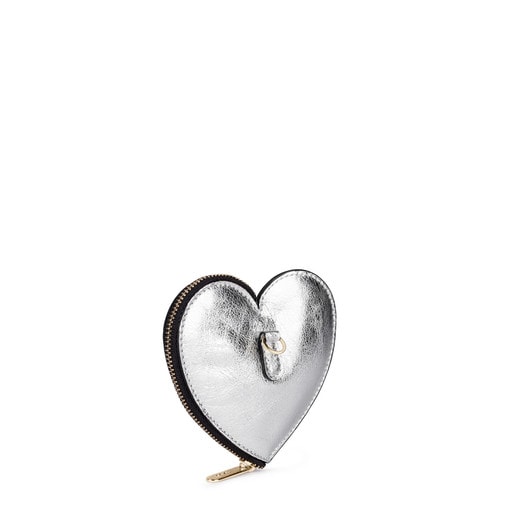 Portemonnaie Tulia aus Crack-Leder in Silberfarben mit Herz