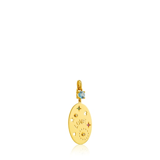 Gold Lyra Pendant with Sapphire, Tsavorite and Diamond