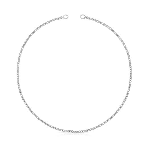 Enge Halskette Hold aus Silber, 42 cm lang mit kleinem Ring.