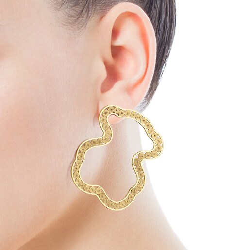 Aretes Artesanías de Colombia oso con baño de oro 18 kt sobre plata