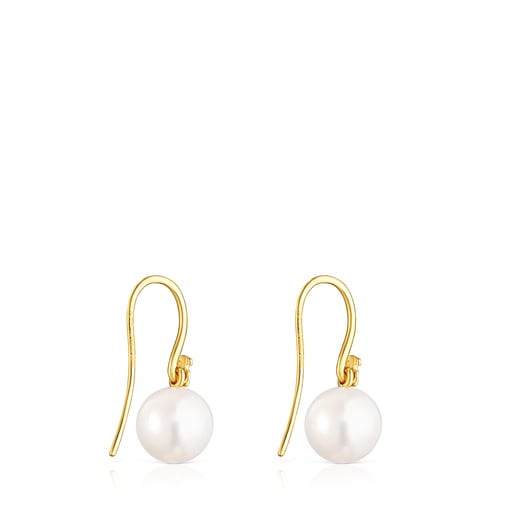 Aretes cortos Gloss con baño de oro 18 kt sobre plata y perla