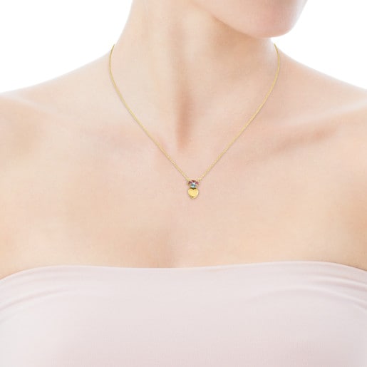 Gold Real Sisy heart Necklace with Gemstones