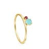 TOUS Mini Ivette Ring in Gold with Amazonite and Ruby
