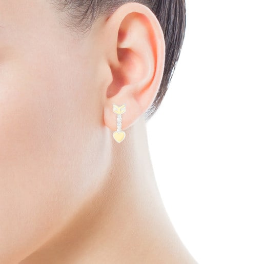 Gold San Valentín arrow Earrings with Mother-of-pearl