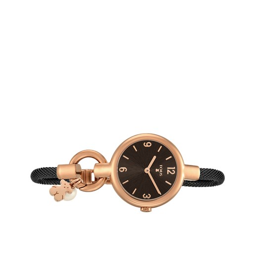 Rose IP Steel Hold Charms Watch with black IP steel strap | TOUS