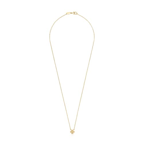 Gold TOUS Good Vibes clover Necklace with Diamonds | TOUS