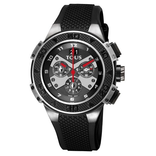 Montre Xtous bi-couleur en Acier IP noir avec bracelet en Silicone noir