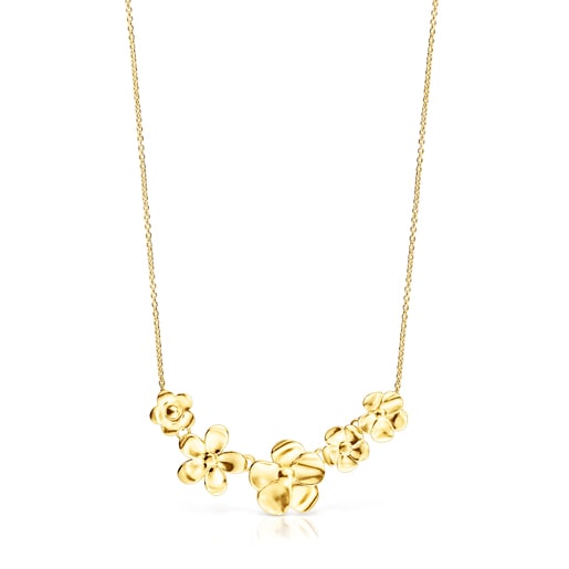 Long Silver Vermeil Fragile Nature flowers Necklace TOUS