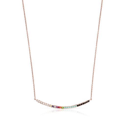 Straight Necklace in Rose Silver Vermeil with Gemstones