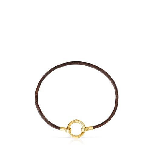 Bracciale con cinturino in pelle oro e marrone