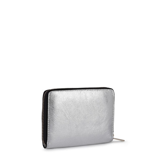 Small silver colored Leather Tulia Crack Wallet
