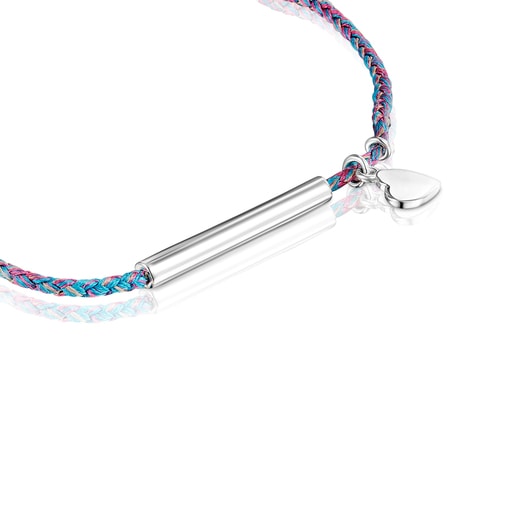 Pulsera corazón de plata y hilo trenzado azul TOUS Good Vibes