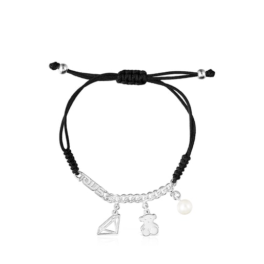 Pulsera Since 1920 de Plata con Perla y Cordón negro