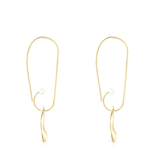 Long Silver Vermeil Nenufar petal Earrings with Pearls