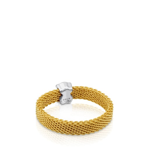 Yellow and White Gold Icon Mesh Ring with Diamond