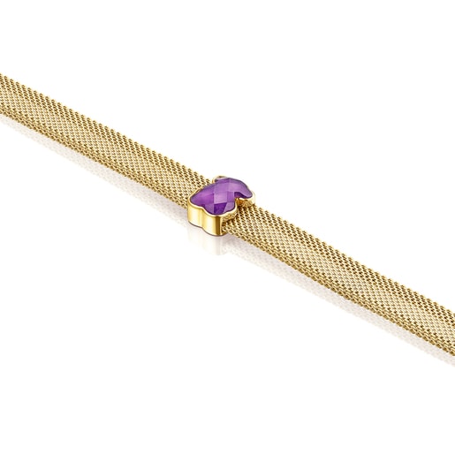 Gold-colored IP Steel Mesh Color Necklace with Amethyst