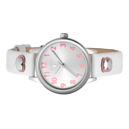 Reloj analógico Dreamy de acero con correa de piel blanca