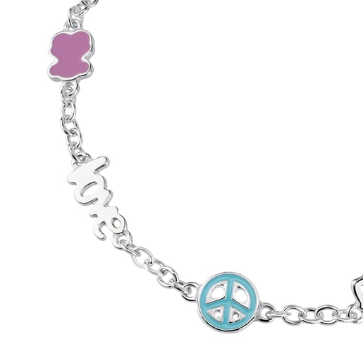 Silver Love Flower Bracelet with Enamel