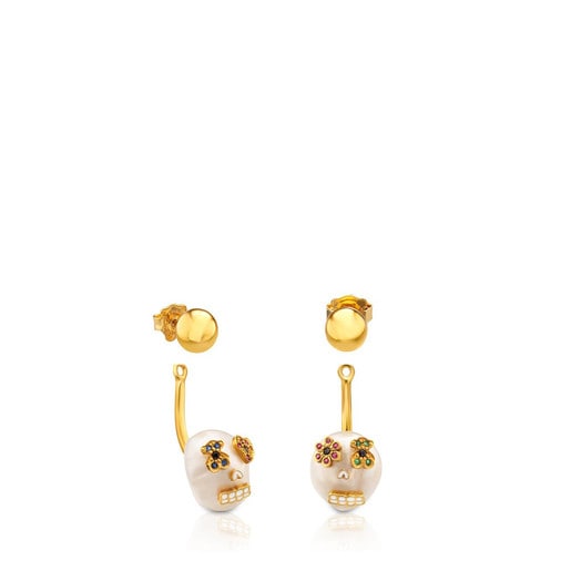 Vermeil Silver Sweet Skull Earrings with Pearl and Sapphire