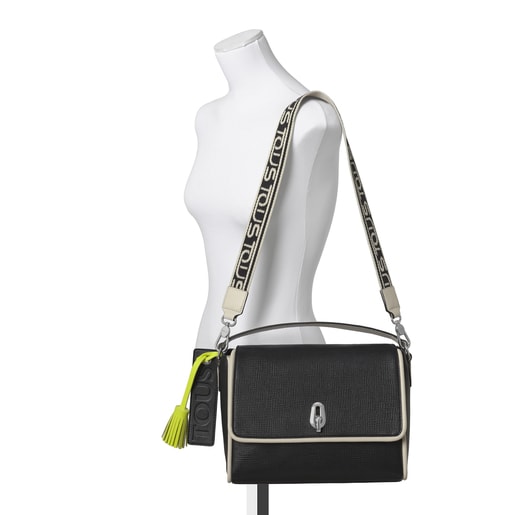 Medium Black-Sand Leather Bridgy Luxe Crossbody Bag