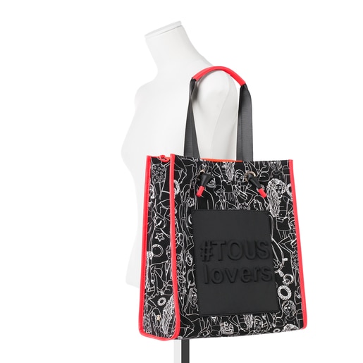 Μεγάλη μαύρη-κοραλλί Μάλλινη τσάντα για Ψώνια Amaya