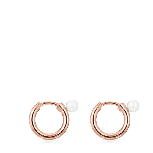 TOUS small Basics Earrings in Rose Silver Vermeil with Pearl | TOUS