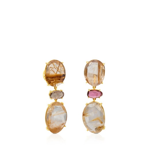 ATELIER Precious Gemstones Earrings in Gold with sparkle Quartz and Tourmalines