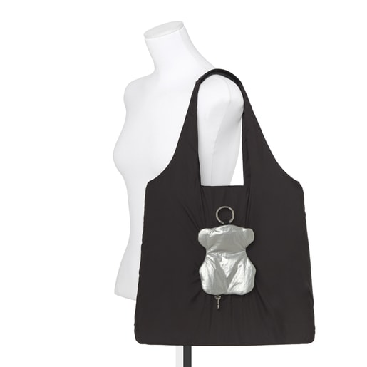 Składana torba na zakupy z kolekcji Salsi w kolorze czarno-srebrnym z motywem misia