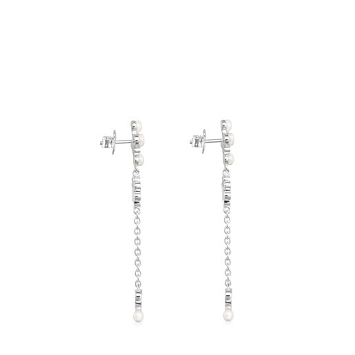Long Silver Real Sisy Earrings with Pearls