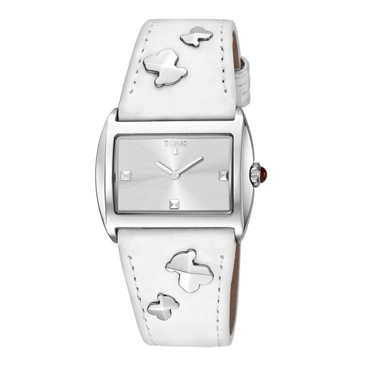 Steel Rocky Watch with white Leather strap