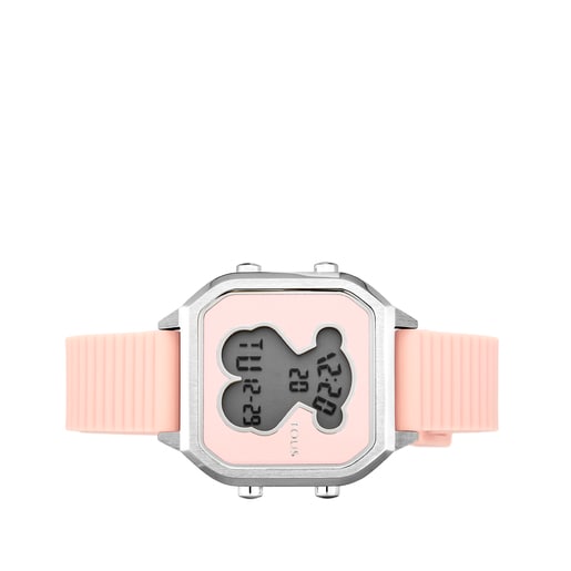 Reloj digital D-Bear Teen de acero con correa de silicona rosa