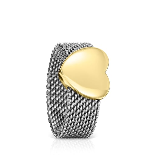 Anillo Mesh corazon de Acero y Oro