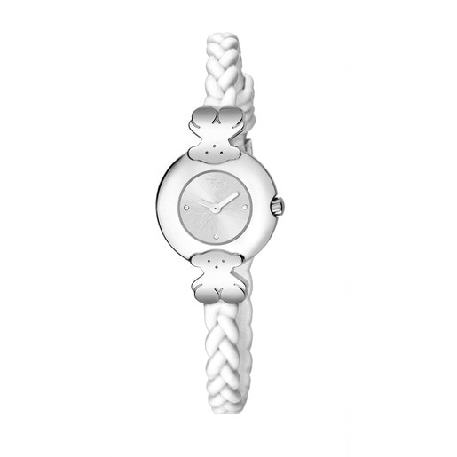 ساعة Très Chic من الصُلب بحزام أبيض من السيليكون