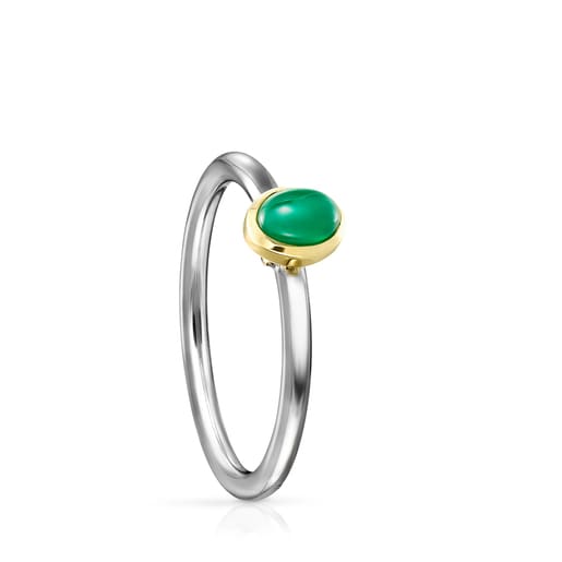 Titanium Gem Power Ring with Gold and green Agate