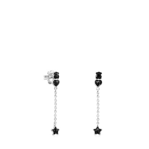 Short Mini Onix Earrings in Silver with Onyx