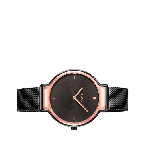 Reloj anal gico Real Bear bicolor de acero IP rosado IP negro con