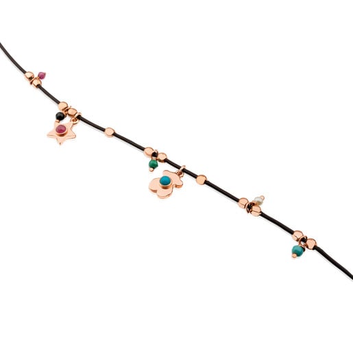 Rose Vermeil Silver Super Power Bracelet with Cord and Gemstones