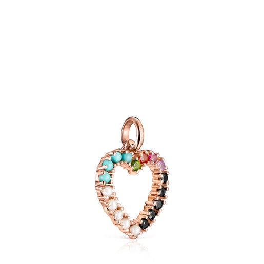 San Valentín heart Pendant in Rose Silver Vermeil with Gemstones