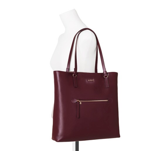 Large burgundy Leather Tulia Shopping bag
