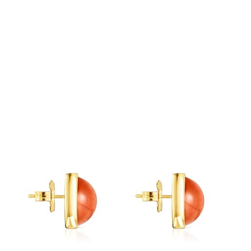 Aretes Cocktail con baño de oro 18 kt sobre plata y glass naranja