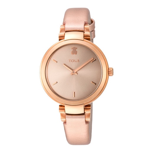 Pink IP Steel Julie Watch with nude Leather strap